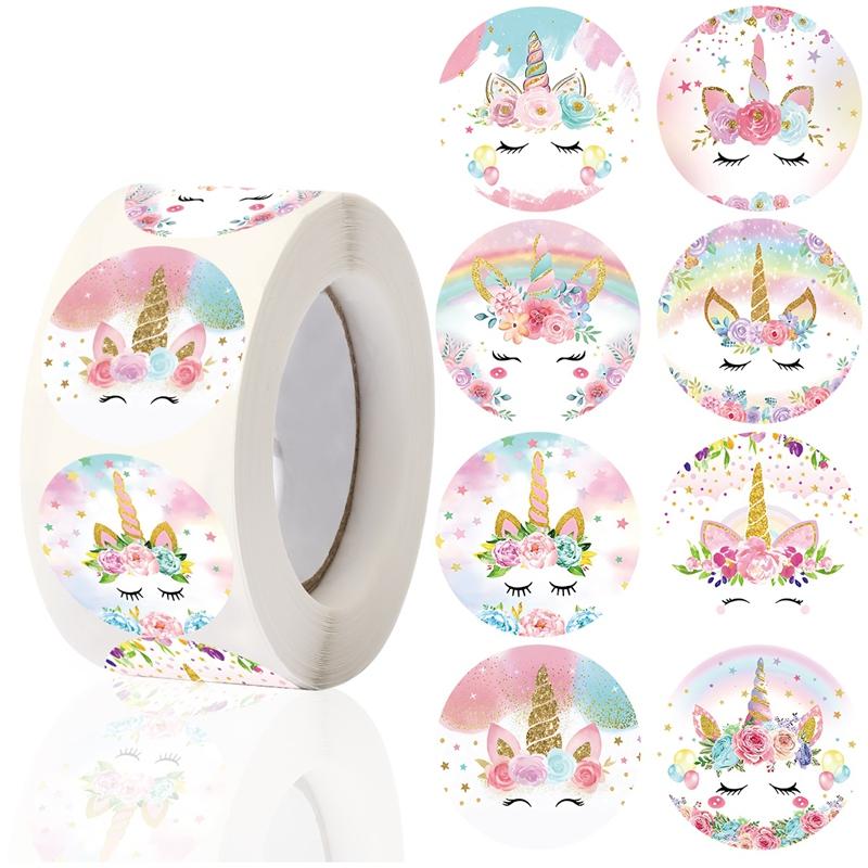 500Pcs Unicorn Sealing Stickers Kids Gift Wrapping DIY Stickers Unicorn Birthday Party Decoration Girls Baby Shower Supplies