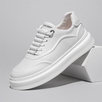 Designer Shoes for Men Genuine Leather Casual Platform Shoes White Thick-soled Flat Skateboard Shoes Cool Sneaker