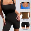 Seamless Ribbed Yoga Bodysuit with Removable Pads and Tight Shorts