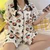 New Imitation Cotton Crayon Cute Little New Cartoon Pajamas Women's Age-reducing Girl Cardigan Short-sleeved Casual Loungewear Set
