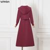 VONDA 2PCS Women Long Sleeve Hooded Tops and Sleeveless Skirts Casual Two Piece Suit Sets