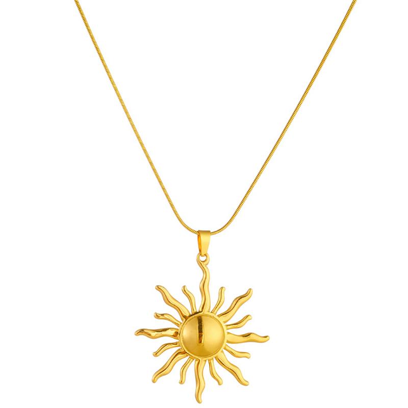 Stainless Steel Golden  Sun Pendant Necklace For Women Girl 2025  Concise Solar Neck Chain Jewelry Gift