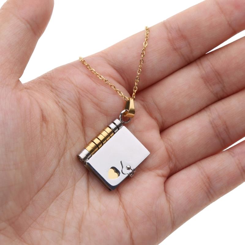 Pusty Otwierany Naszyjnik Książka Stal Nierdzewna Medalion na Zdjęcie Łańcuszek na Szyję dla Mężczyzn Kobiet Prezent dla Pary DIY Akcesoria do Biżuterii