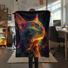 Neon Cats  Print Flannel Blanket, High quality Comfortable for All Seasons, Home Decor, Warmth and Comfort
