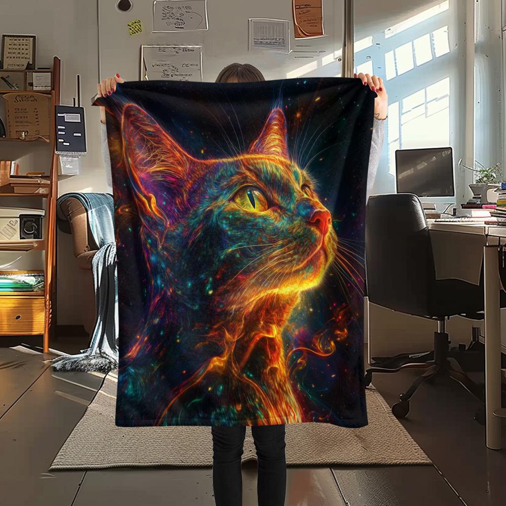 Neon Cats  Print Flannel Blanket, High quality Comfortable for All Seasons, Home Decor, Warmth and Comfort