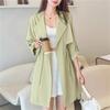 Autumn Windbreaker Women's Thin Coat Korean Version 2023 Single-Layer Fashion Drawstring Slim Trench Coat Top with 3/4 Sleev