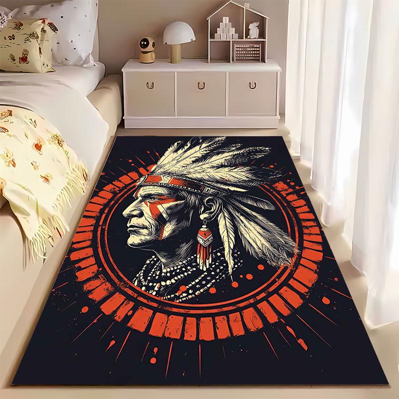 Tribal Feathered Headdress Art Suitable As a Non-slip Mat for the Living Room or Bedroom Sofa