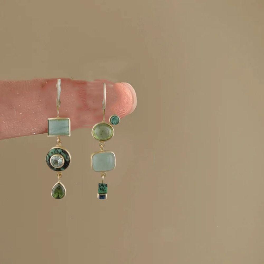 Dysymetria Asymetryczne Kolczyki Wiszące na Ucho Zielona Biżuteria Modowa Nowe Kolczyki w Kolorze Zielonym Vintage Kobiety