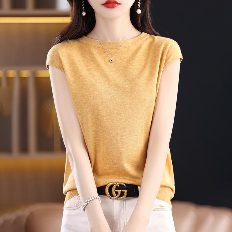 Knitted Sweater Short-sleeved T-shirtround-neck Summer Short Top New Loose Slimming Vest