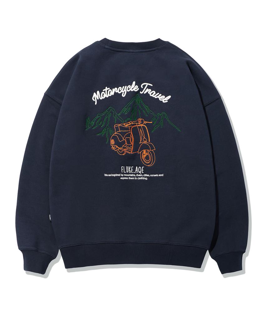 Peullukeu Mountain Travel Chain Embroidery Sweatshirt Dark Navy Fmt3080