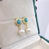Zhuji Vintage Court Turquoise Freshwater Pearl Earrings with Micro-Paved Zircon