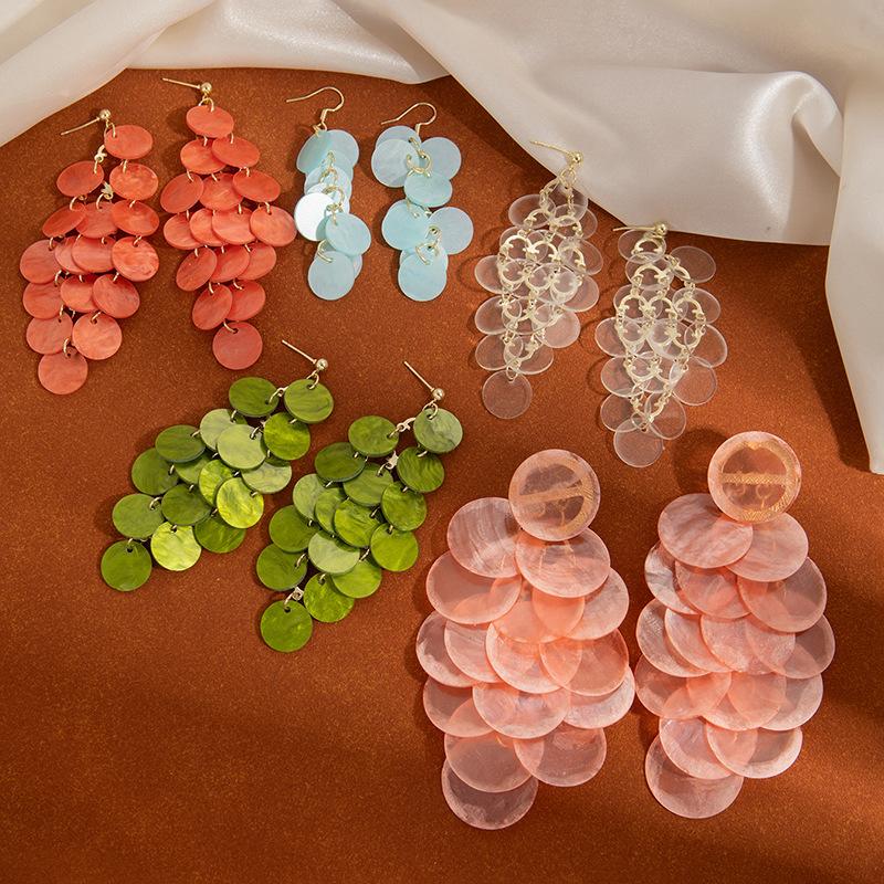 Flower Temperament Fringed Earrings Round Shell Fringed Leisure Vacation Style Earrings Atmospheric Light Luxury High-End Earrings