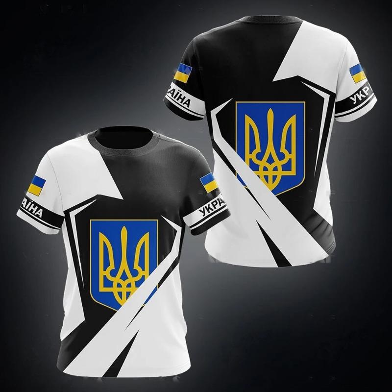 Herren T-Shirt Sommer Kurzarm Ukraine National Emblem Flagge Print Mode Rundhals Pullover Shirt Herrenbekleidung