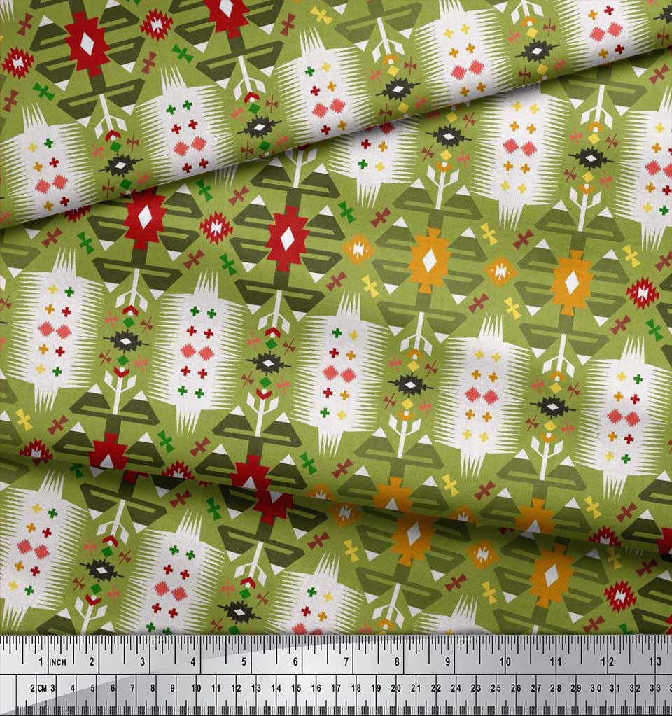 Soimoi Japonská krepová saténová látka Geometrický jihozápadní potisk Šicí látka metr 42 palců