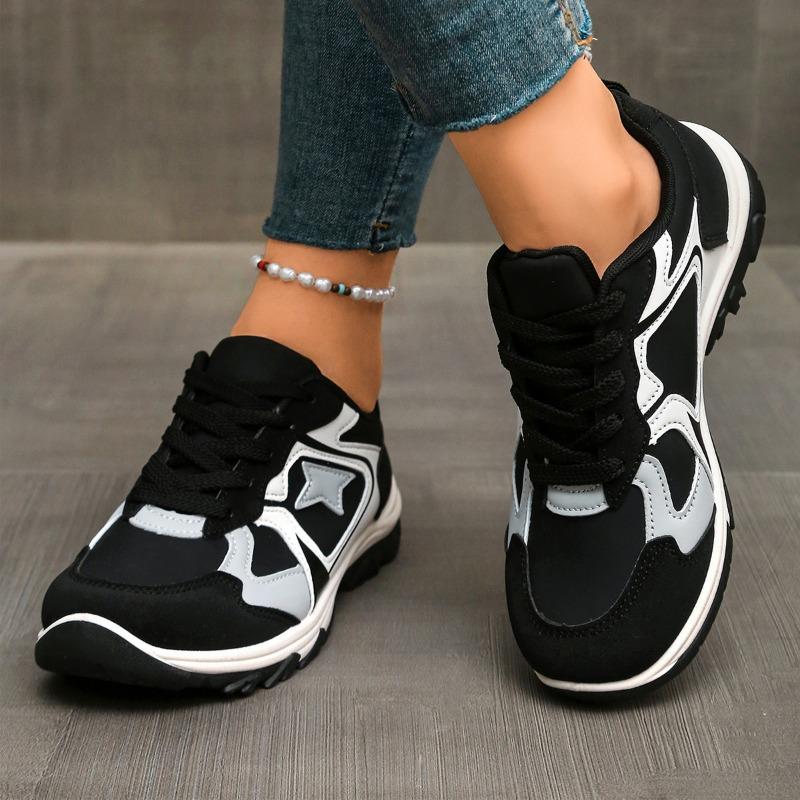 

Мода 2025 Женские теннисные туфли Весна и Осень Новые из искусственной кожи С шнуровкой Повседневные кроссовки Модные дышащие Кроссовки для бега Папины кроссовки 36 чёрный