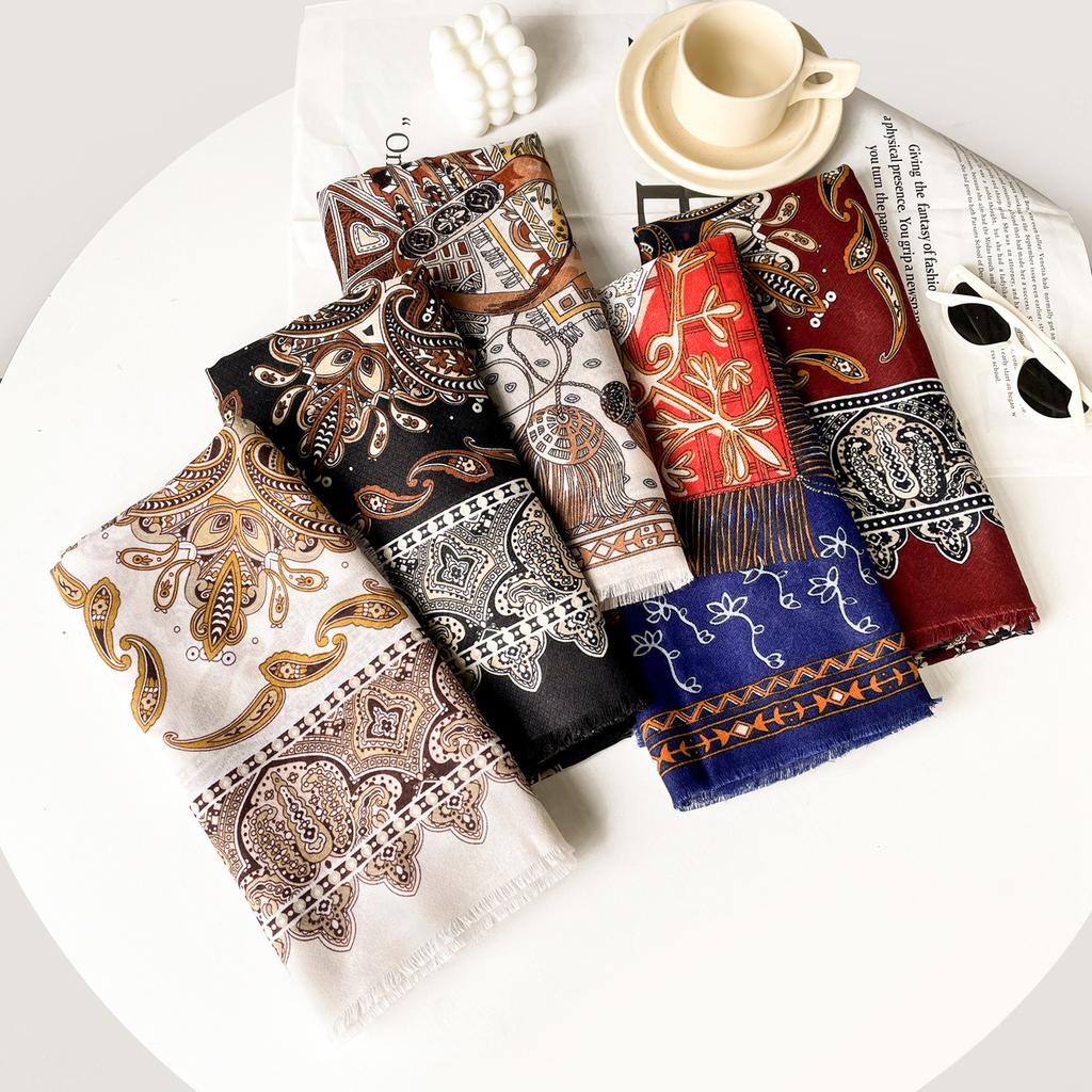 Retro Fashion Black Cashew Print Scarf Women Cotton And Linen Shawl And Wrap Versatile Sunscreen Lady Scarves