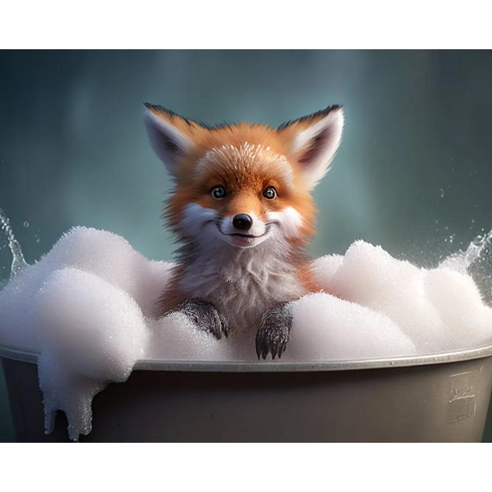 Cute Baby Lion Tiger In Bathtub Wall Art Canvas Painting Animals Bathing Funny Bathroom Art Poster Prints Picture Room Decor