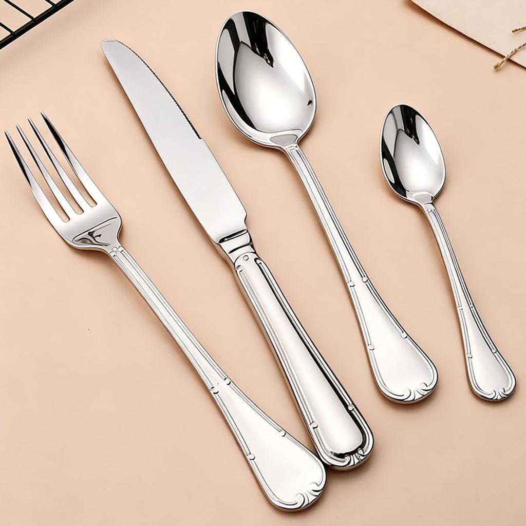 4pcs Antique Carved Handle Tableware Mirror Stainless Steel Dinnerware Set with Knife Fork Spoon Kitchen Utensils