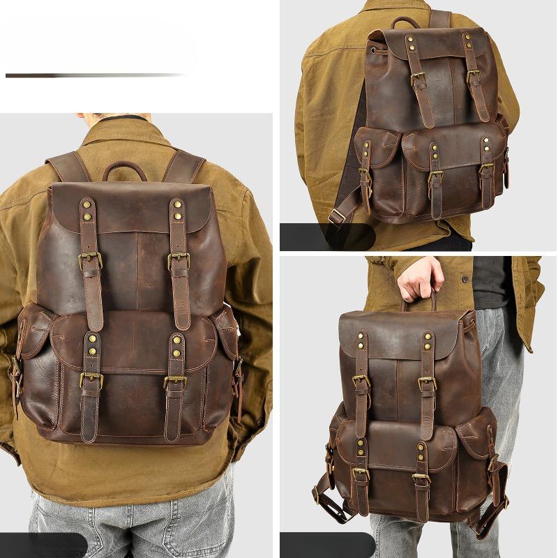 Retro Genuine Leather Multi-functional Outdoor Men's Travel Backpack
