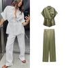 Spring New Linen Blended Shirt 3436707 8286352 High Waist Pants 3454707 8277707