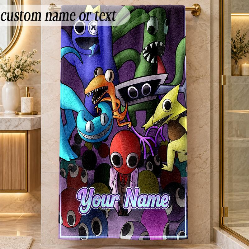 Beach TowelRainbow Friends Custom Name Text Personalized Soft Towel for Beach Pool Indoor Home Decor Gift