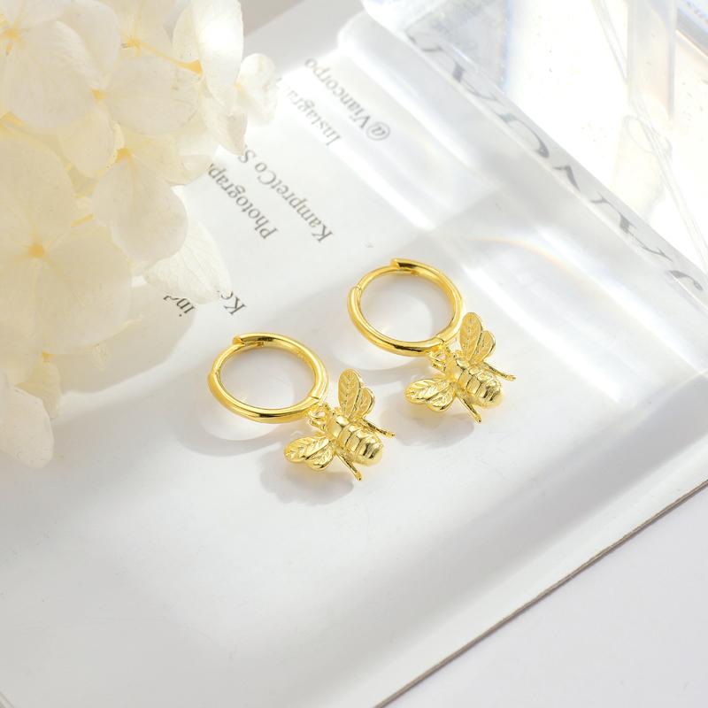 925  Silver Bee Earing Hoop Dangle Hoop Earring for Women Fashion Jewelry