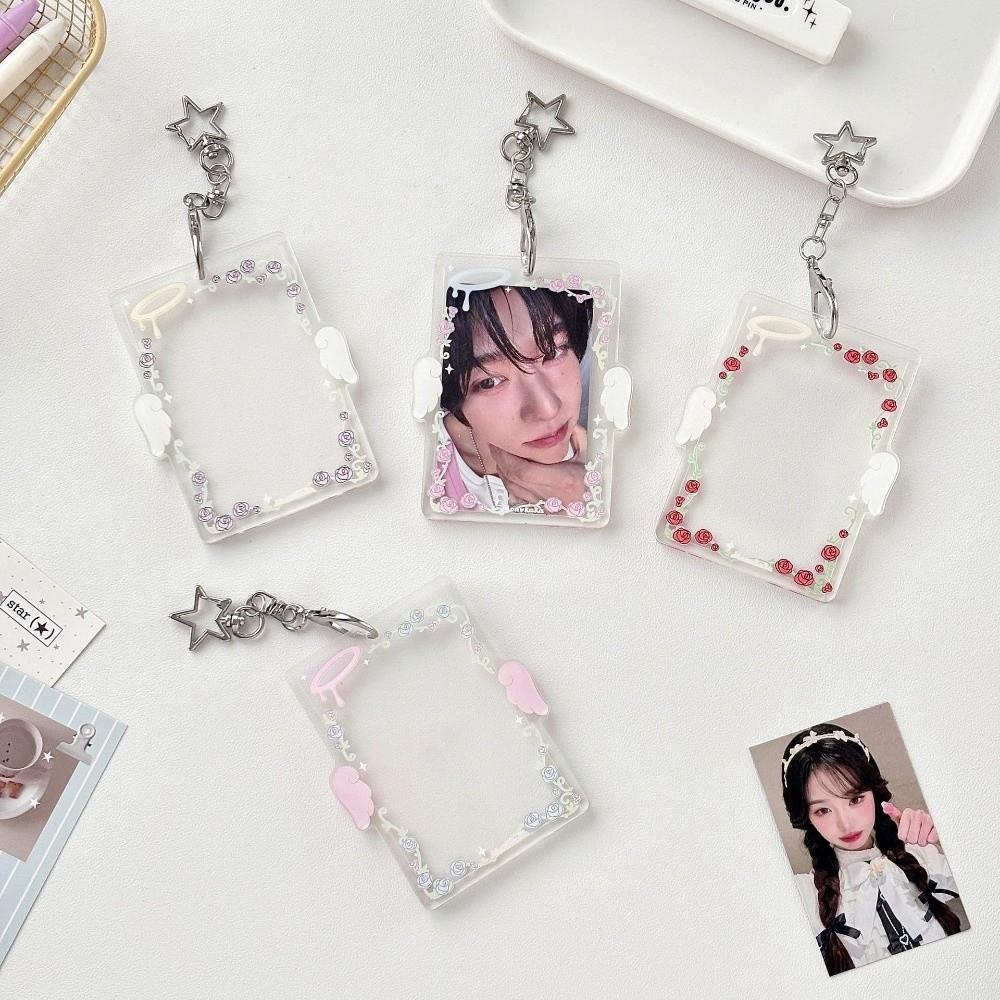 Star Clip Keychain Charm Angel Wings Photocard Organizer Photo Display Keychain Fan Collection