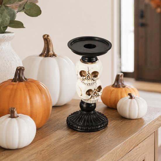 Dekoracja Halloween Gotycki Świecznik Kolumnowy Żywiczny Świecznik z Czaszką Kruka Wytrzymały Stojak