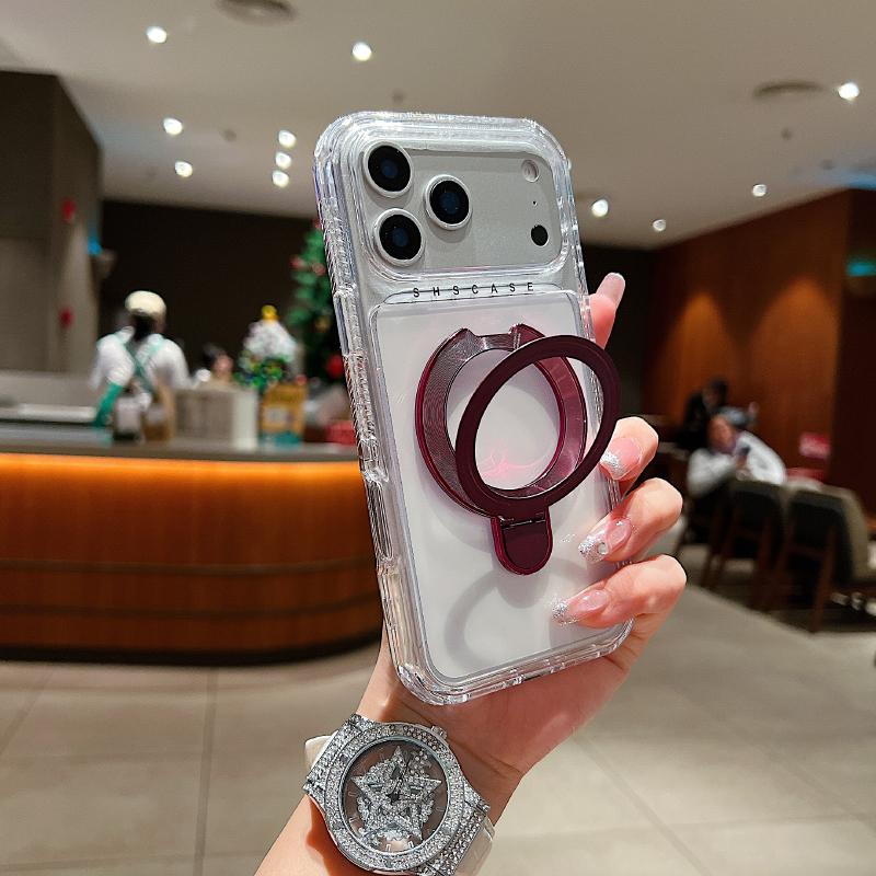 

For Magsafe Wireless Charging Metal Stand 3-in-1 Armor Phone Case For iPhone 16 15 14 12 13 Mini 11 17 Pro Max Transparent Cover iPhone 15