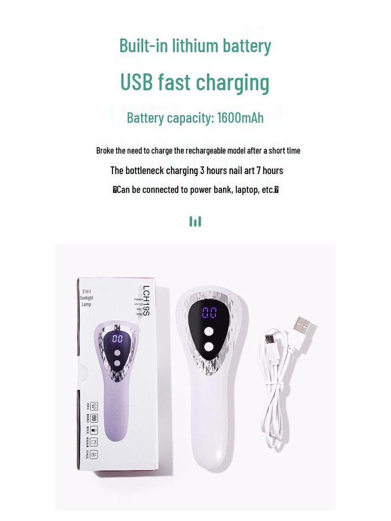 Portable Wireless Nail Art Dryer - Quick Dry, No Black Hands, Handheld Phototherapy Lamp, Japanese Display.