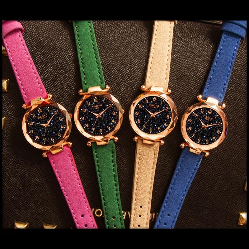 Stylish Women Wristwatch Featuring A Luminous Starry Sky And Rhinestone Details