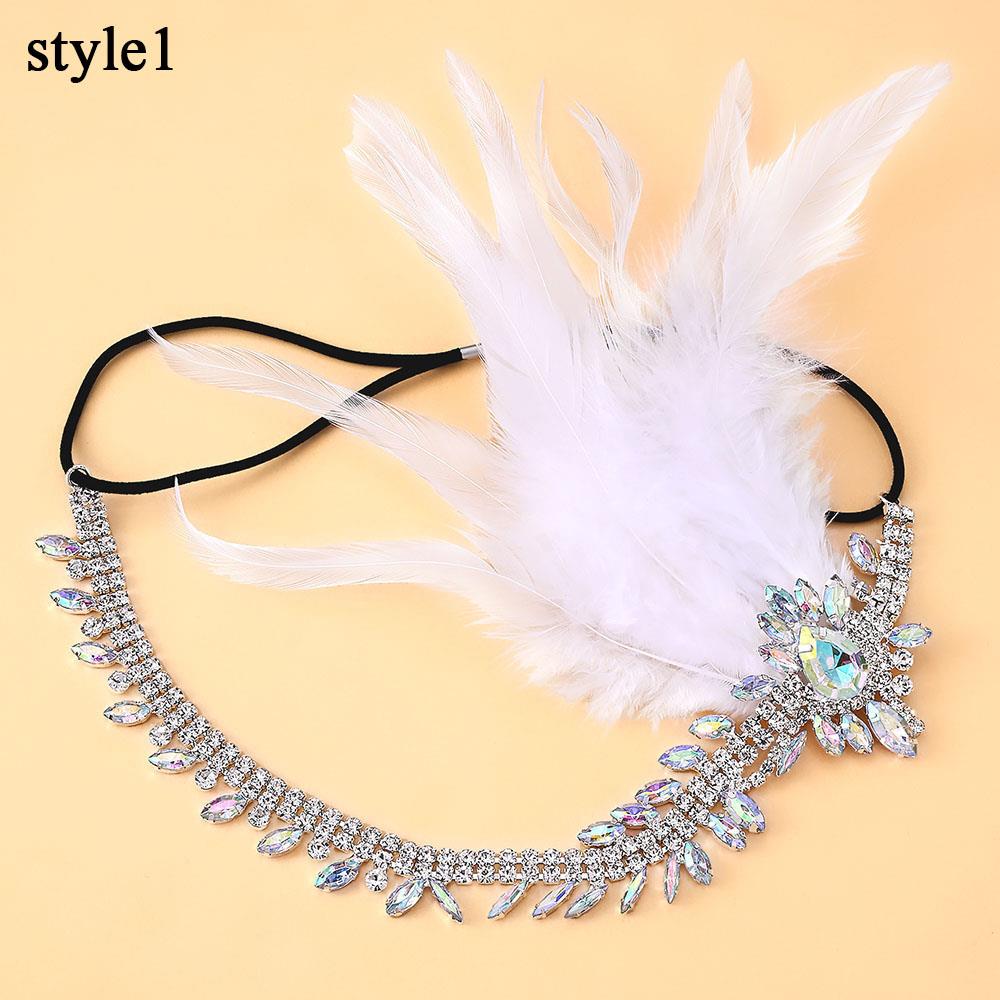 Vintage Exquisite Feather Headband Elegant Women Accessories Performance Show Crystal Sequin Masquerade Hair Band Rhinestone New