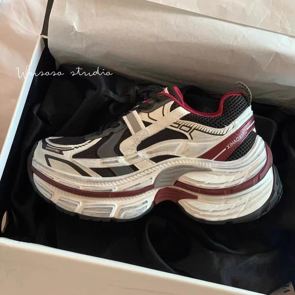 Paris shoes women's spring new muffin thick-soled heightening women's shoes leather mesh casual sports shoes