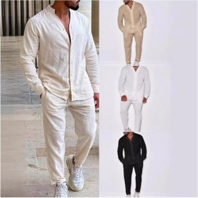 Cross-border European and American Sports Suit Men's Linen Autumn Casual Suit Long-sleeved Fashion Tooling Trousers Foreign Trade Two-piece Set