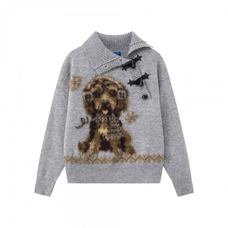 Unisex Luźny Sweter Dzianinowy Z Motywem Psa z Kreskówki Kołnierz Stojący Zimowy Luźny Pulower