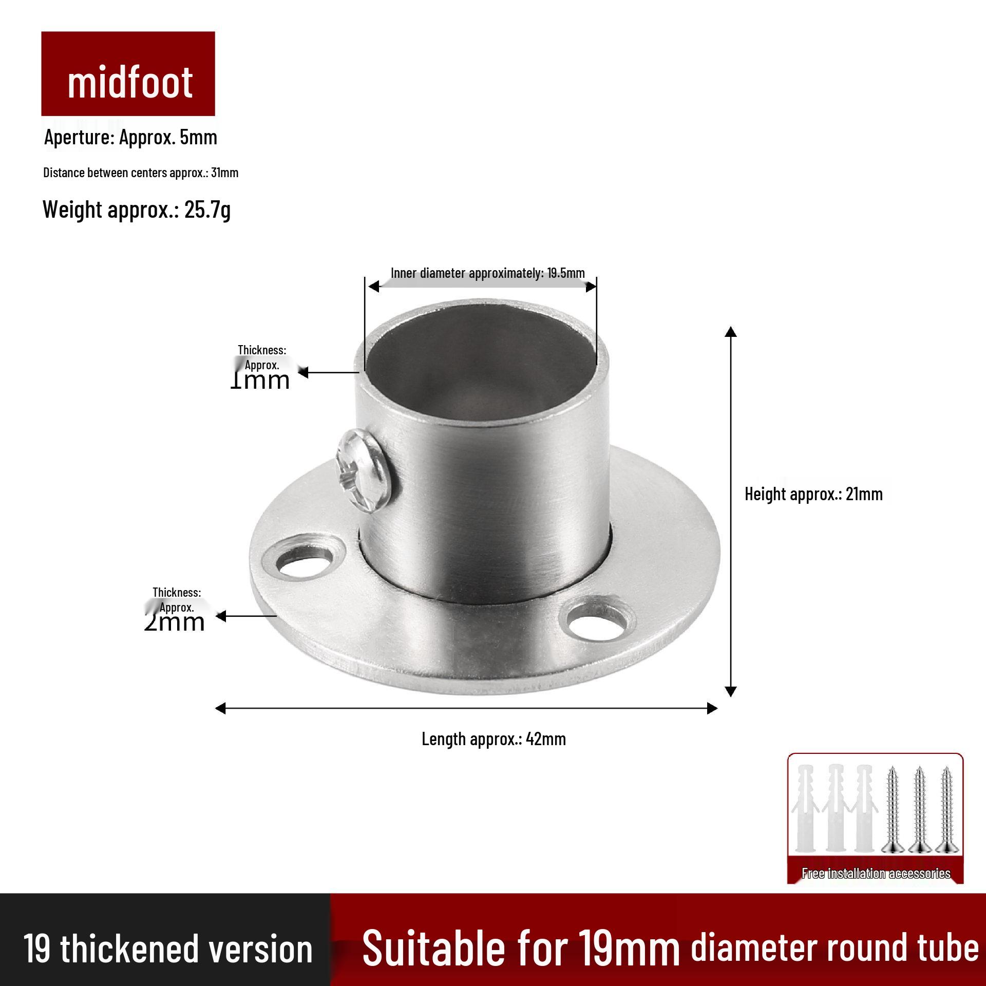 Thickened Stainless Steel Square Tube Flange Base for Pipe Rack Accessories 19MM Round Flange (1pc)