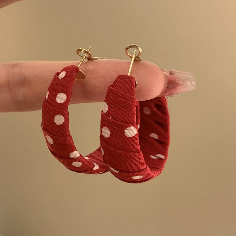 Geometric polka dot cloth earrings Stylish simple earrings Niche retro high-end earrings Women