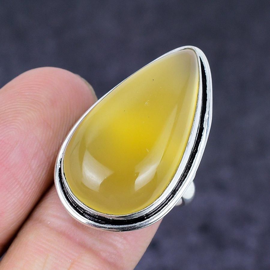 Natural Yellow Onyx Gemstone 925 Sterling Silver Jewelry Ring Size 7.5 N0u70