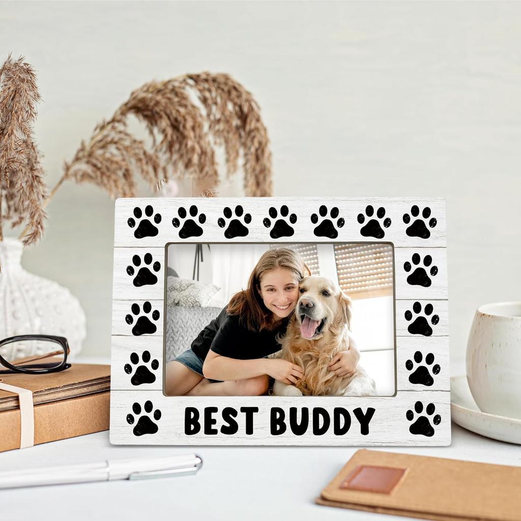 Dog 4x6 Picture Frame, Pet Photo Frame, Dog Mom Dad Lovers Owner Gifts for Women Men, Pet Lover Gifts, Best Buddy Wooden Picture Frames for Wall or