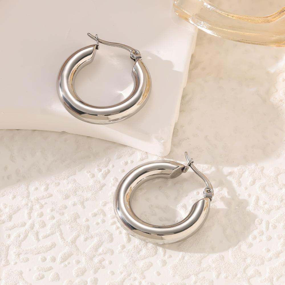 Classic Stainless Steel Circle Earrings for Women Fashion Gold Silver Color Chunky Hoop Earrings Female Jewelry