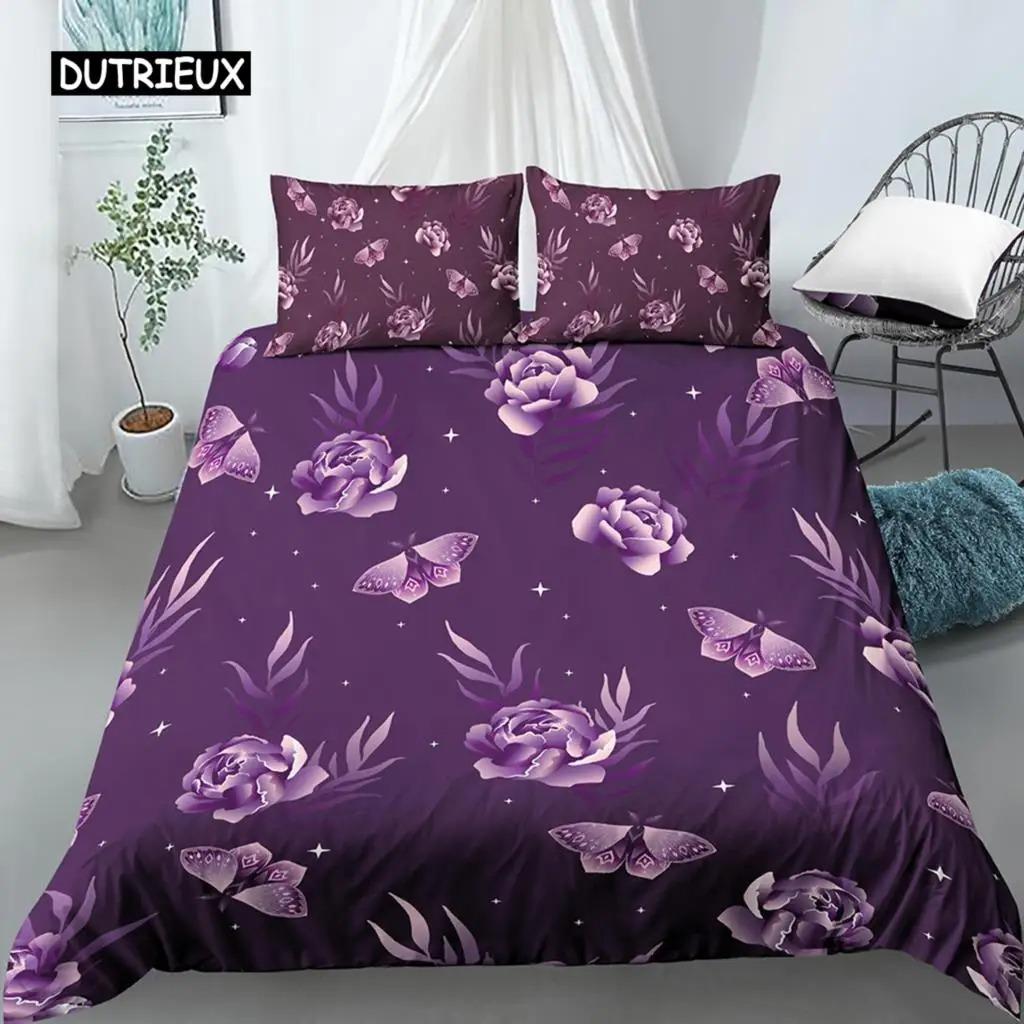 Boho Butterfly Duvet Cover Set Sun and Moon Hippie Soft King Queen Size Bedding Set with Pillow Case 23pcs Soft Quilt Cover