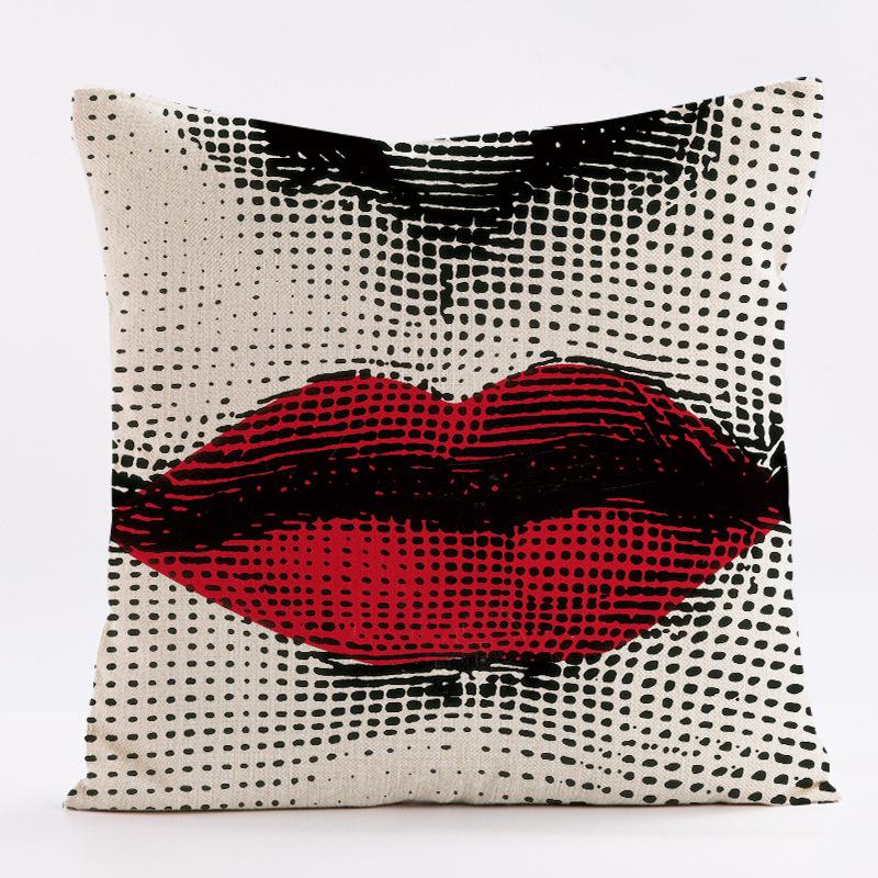 Abstract Nordic facial pattern throw pillow cover with short plush print for living room sofa decoration cushion cover