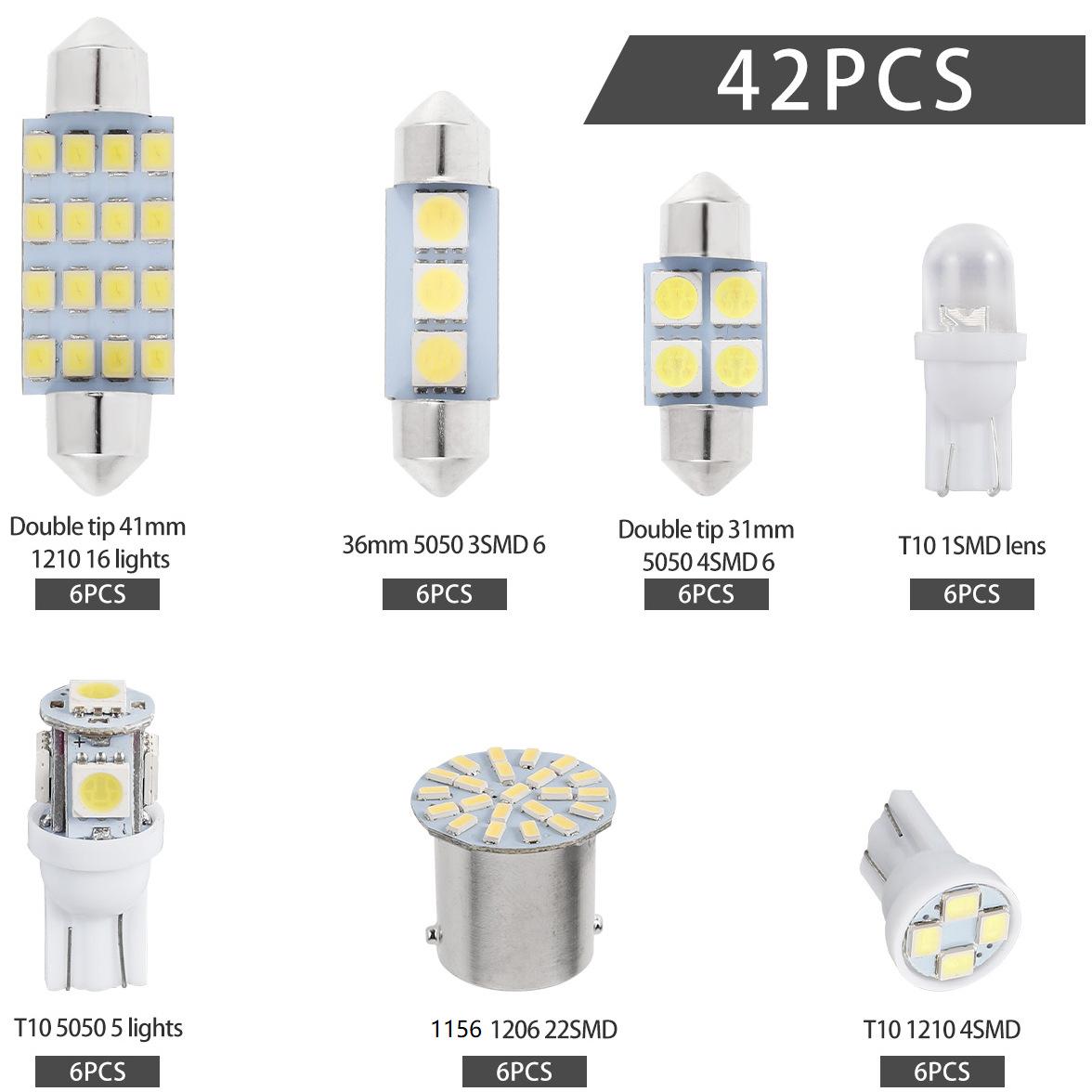 

42 шт. светодиодных ламп для салона автомобиля T10 6000K SMD LED ксеноновые белые лампочки для салона автомобиля, сменные лампочки для чтения номерного знака