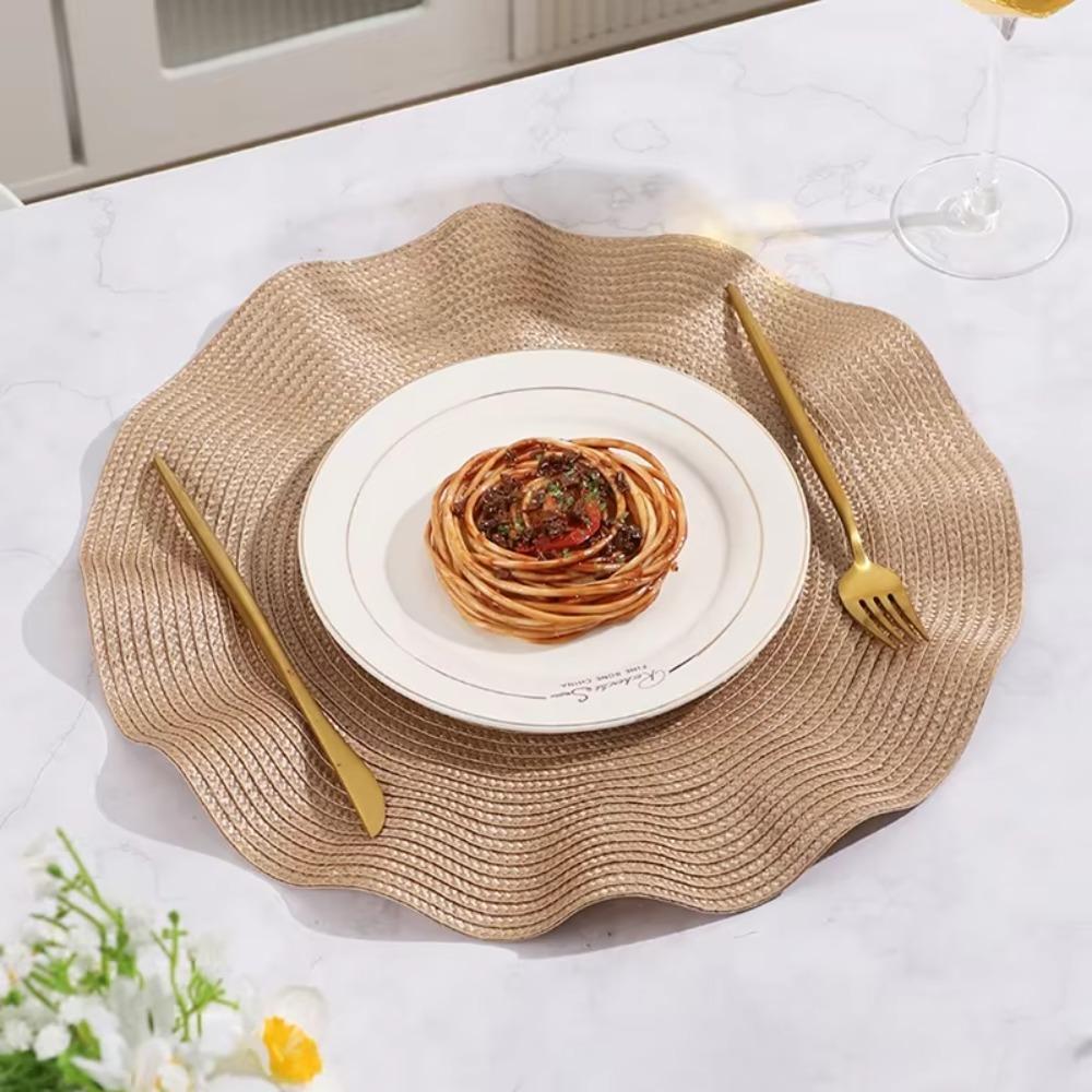 4Pcs Corrugated Edge Braided Placemat Washable Coaster Kitchen Accessory Table Mat  Dining Table