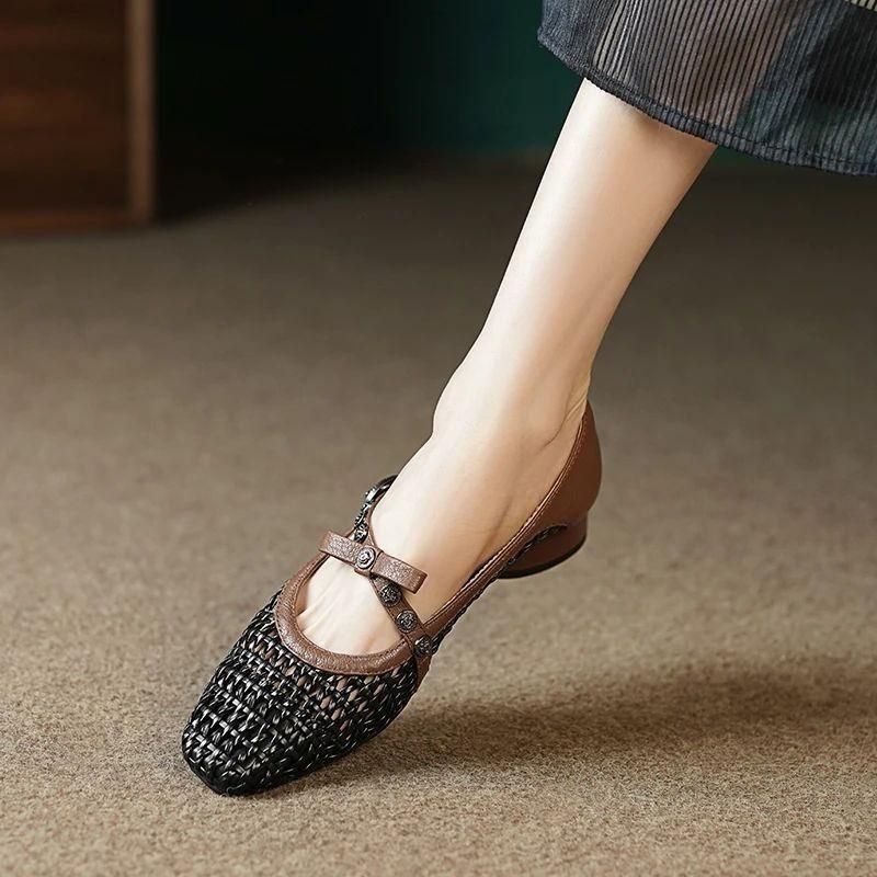 

Fashion Low Heel Shoes Spring New Style Square Head Light Mouth Color Matching Rivets Line with Soft Sole Non-slip Single Shoes 40 чёрный