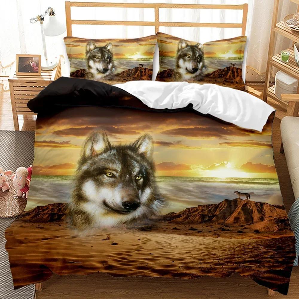 3D-gedruckter Wolf Wildes Schnee-Tier Bequemer Bettdeckenbezug Steppdecke Kissenbezug Bettwäscheset Kinderzimmerdekoration Heimtextil