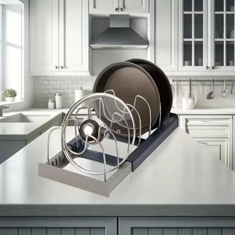 Stainless Steel Pot Lid Holder Expandable Dish Drying Rack Kitchenware Storage Rack  Kitchen