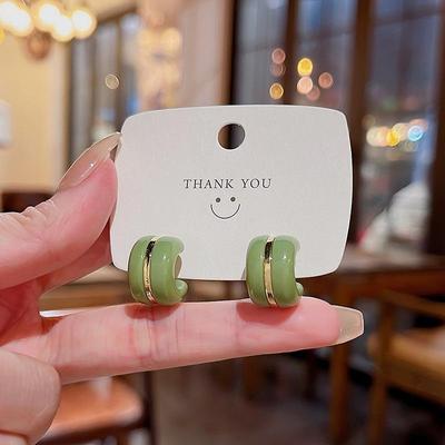 S925 Silver Needle Korean C-Shaped Two-Tone Resin Earrings - Trendy, Fresh, Light Luxury Accessory