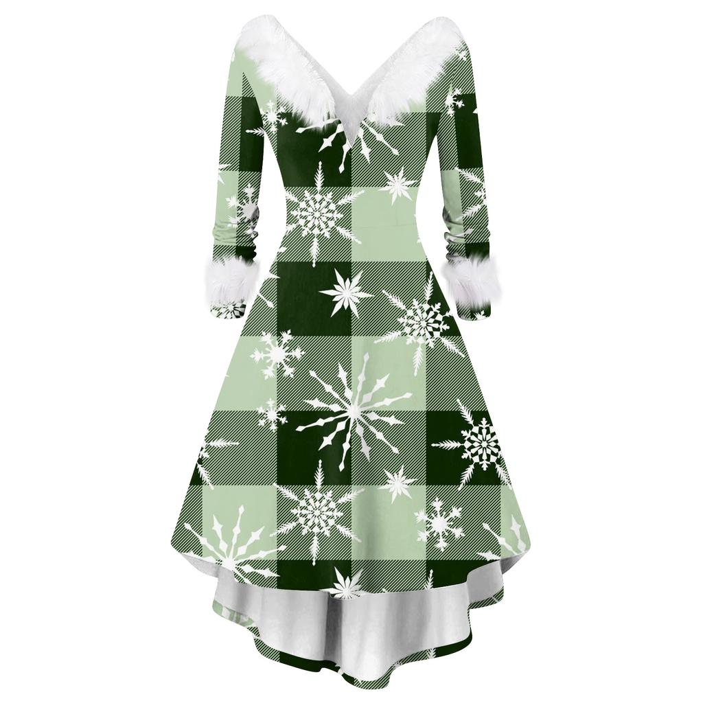 Women's Fashion Casual V-Neck Christmas Print Long Sleeve Dress