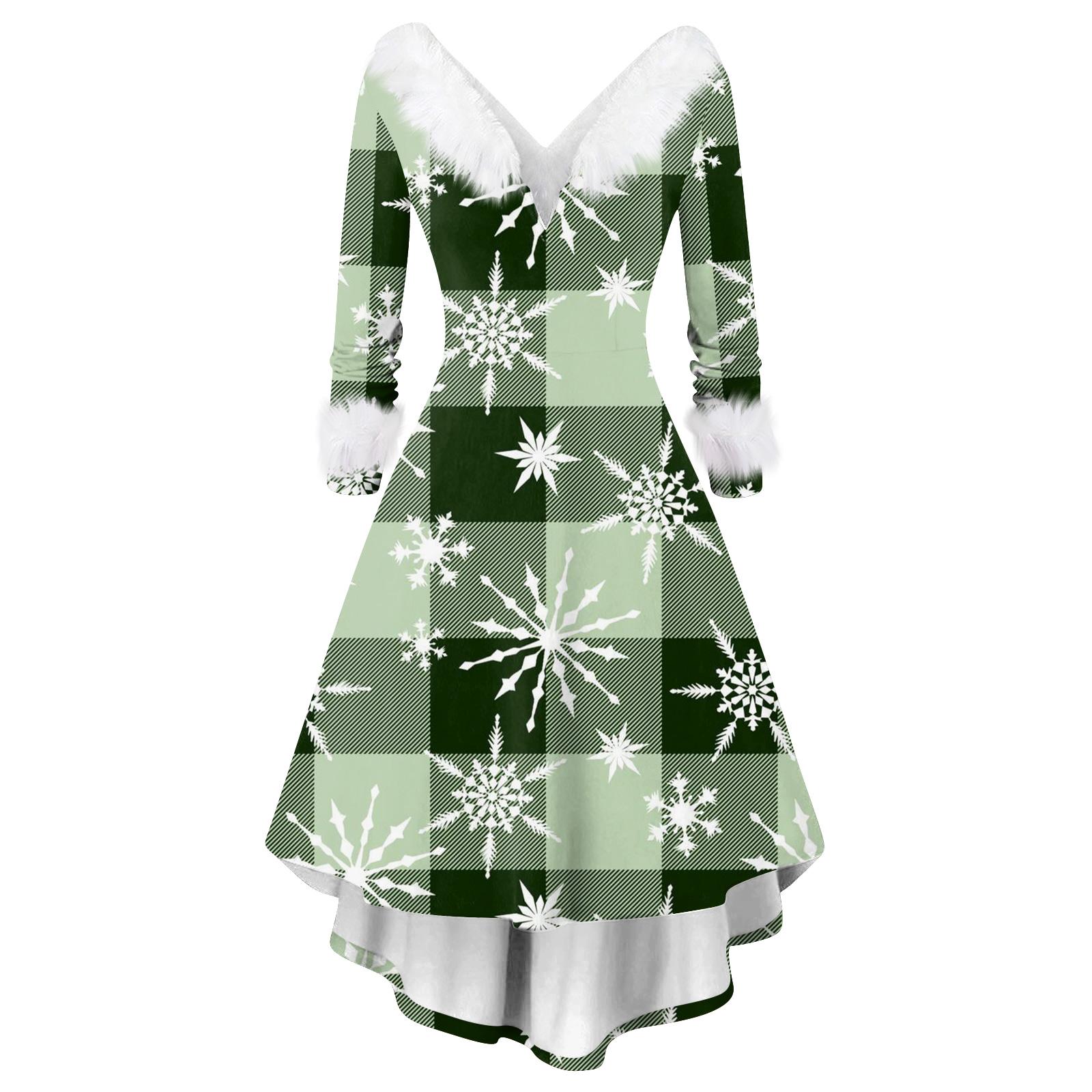 

Women s Fashion Casual V-Neck Christmas Print Long Sleeve Dress XXL
